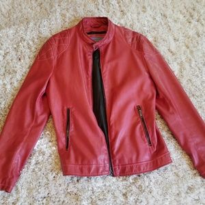 Men's red faux leather Zara biker jacket size l
